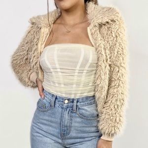 Beige fur bomber jacket